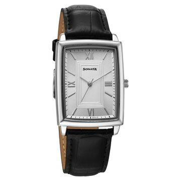 Sonata Festive Quartz Analog Silver Dial Leather Strap Watch For Men