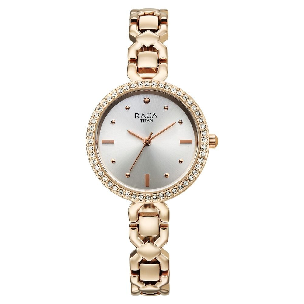 Titan Raga Spotlight Quartz Analog Silver Dial Rose Gold Metal Strap Watch For Women-image-18