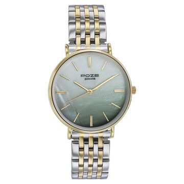 Sonata Poze Quartz Analog Green Mother Of Pearl Dial Two Toned Color Stainless Steel Strap Watch For Women