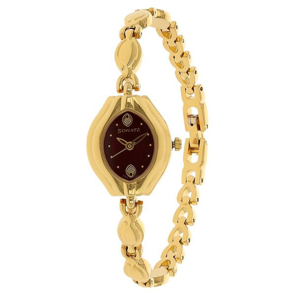 Sonata Wedding Maroon Dial Women Watch With Metal Strap - image number 1
