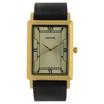 Sonata Quartz Analog Champagne Dial Leather Strap Watch for Men