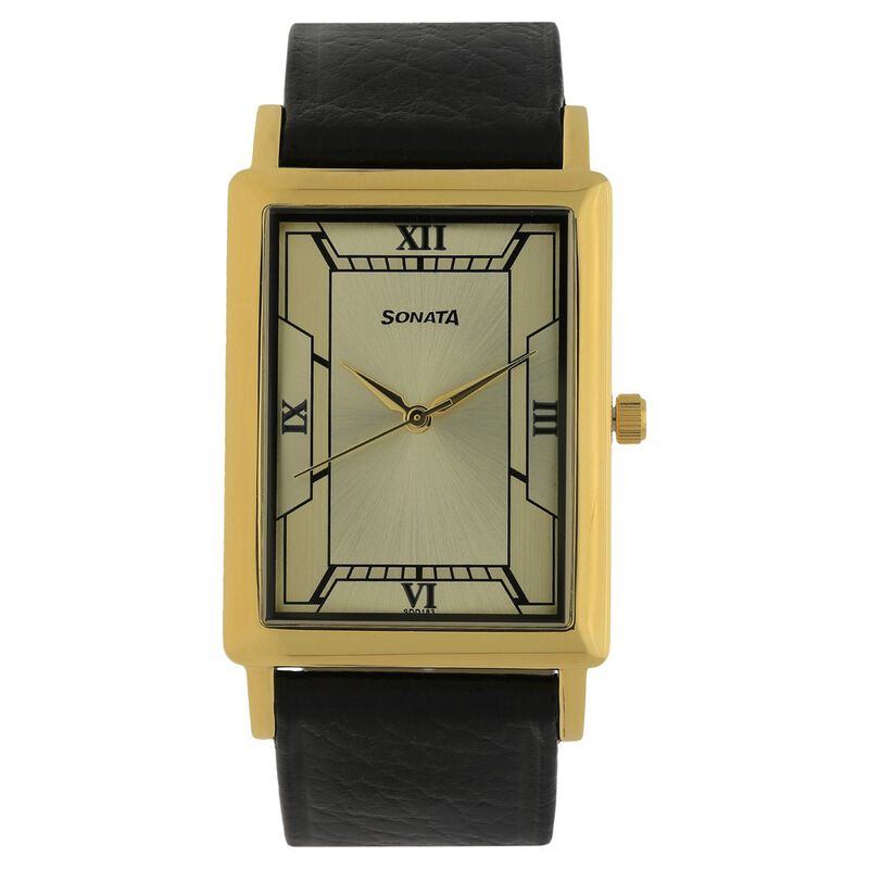 Sonata Quartz Analog Champagne Dial Leather Strap Watch for Men - image number 0