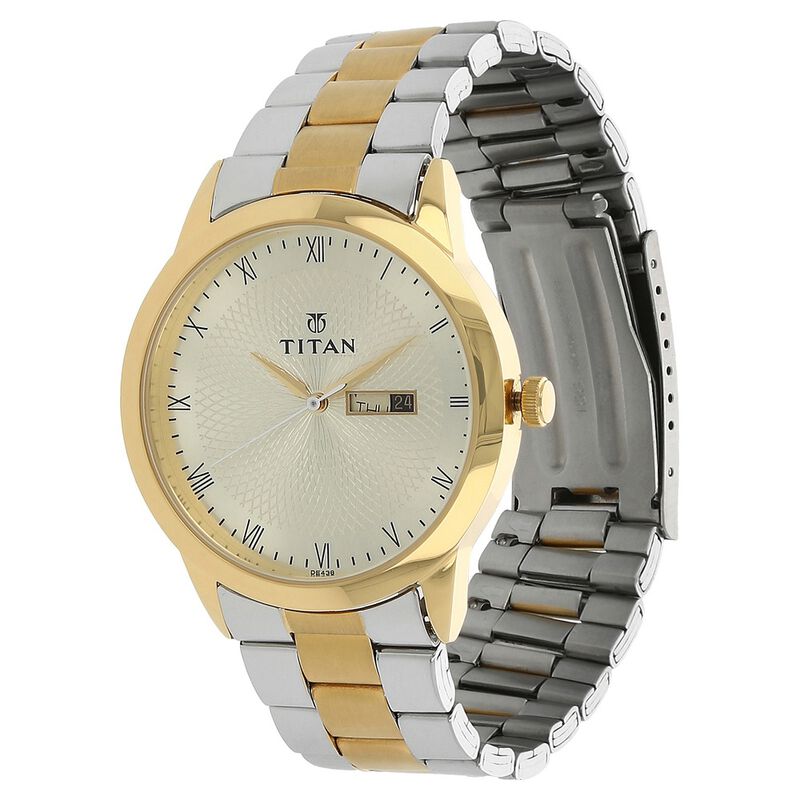 Titan Quartz Analog with Day and Date Champagne Dial Stainless Steel Strap Watch for Men - image number 1