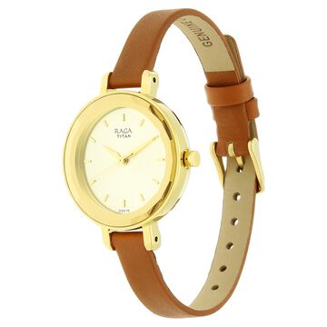 Titan Raga Viva Champagne Dial Women Watch With Leather Strap