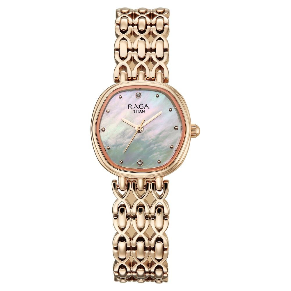 Titan Raga Spotlight Quartz Analog White Dial Rose Gold Metal Strap Watch For Women-image-19