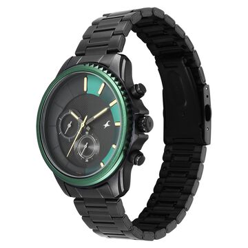 Fastrack Wild Quartz Chronograph Two Toned Dial Black Stainless Steel Strap Watch For Guys