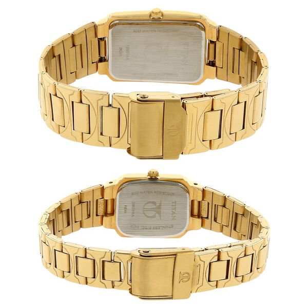 Titan Quartz Analog with Date White Dial Stainless Steel Strap Watch for Couple - image number 3
