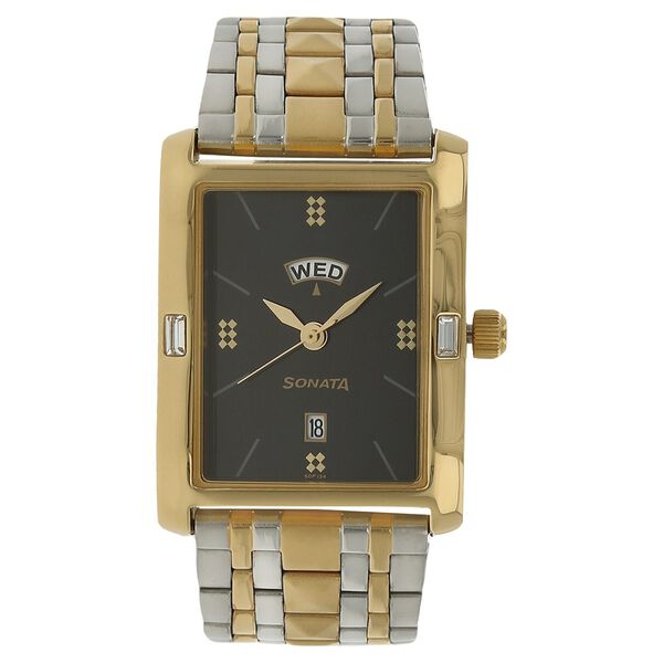 Sonata Quartz Analog with Day and Date Black Dial Stainless Steel Strap Watch for Men - image number 0