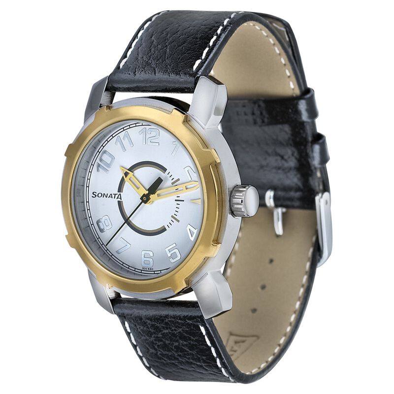 Sonata Quartz Analog White Dial Leather Strap Watch for Men - image number 0