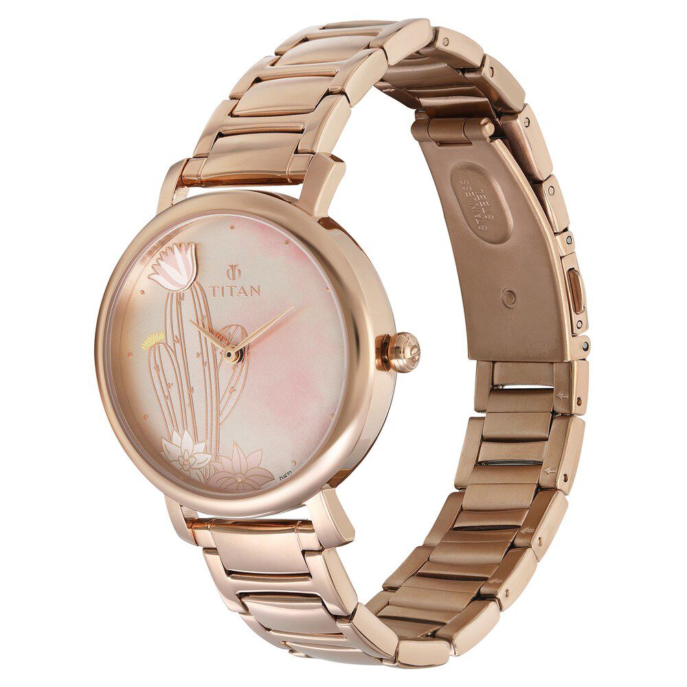 Titan Valentine Rose Gold Dial Women Watch With Metal Strap
