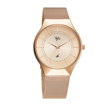Fastrack Vyb Successor Quartz Analog Rose Gold Dial Stainless Steel Strap Watch for Girls