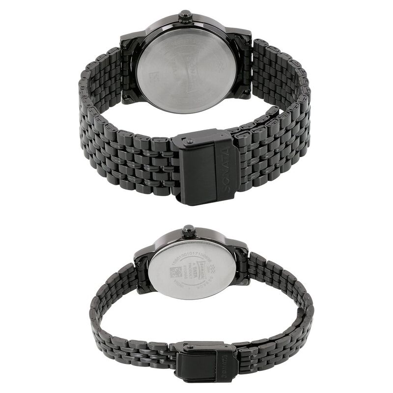Sonata Quartz Analog Black Dial Metal Strap Watch for Couple - image number 3