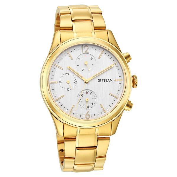 Titan Black and Gold Silver Dial Analog with Day and Date Stainless Steel Strap Watch for Men - image number 0