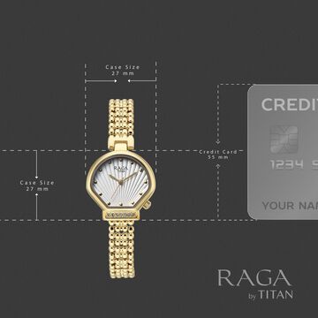 Titan Raga Spotlight Quartz Analog White Dial Golden Metal Strap Watch For Women