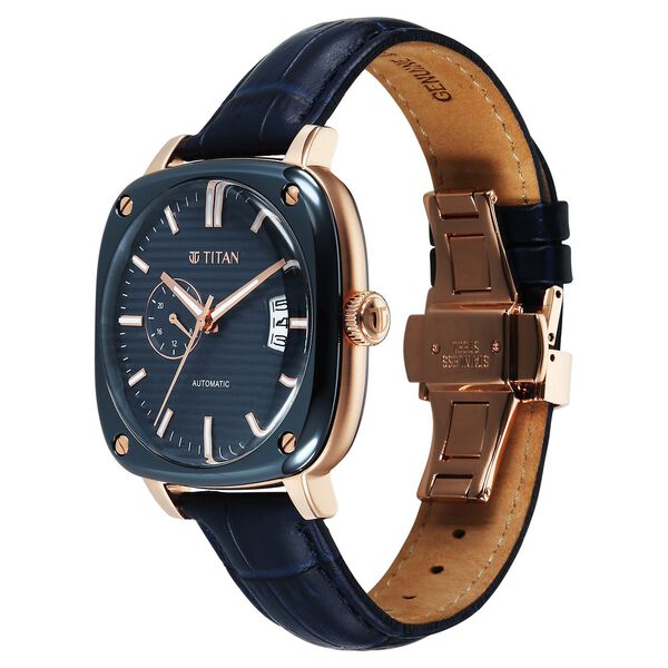Titan Vintage Concealed Automatic Analog with Blue Dial Blue Leather Strap Watch for Men - image number 2