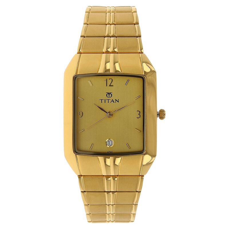 Titan Analog with Date Golden Dial Metal Strap watch for Men