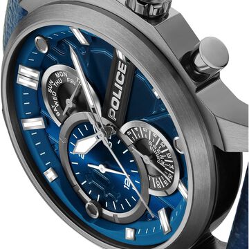 Police Quartz Multifunction Blue Dial Blue Leather Strap Watch for Men