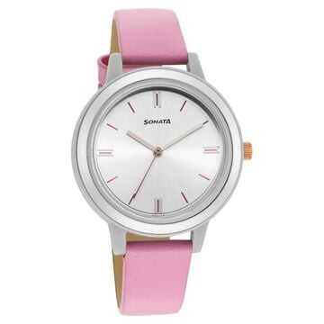 Sonata Pop Silver Dial Women Watch With Leather Strap