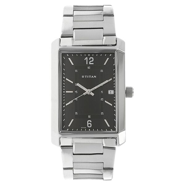 Titan Quartz Analog with Date Black Dial Stainless Steel Strap Watch for Men - image number 0