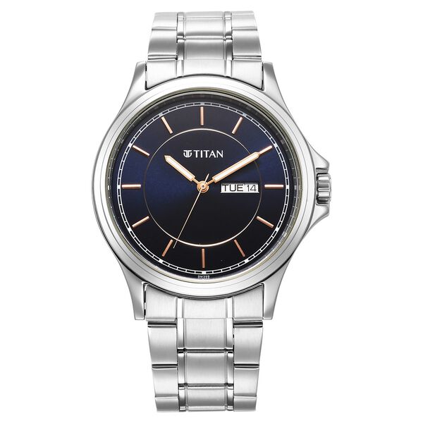 Titan Quartz Analog Blue Dial Metal Strap Watch for Men - image number 1