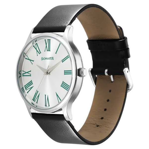 Sonata Aspire Quartz Analog Silver Dial Leather Strap Watch for Men - image number 2