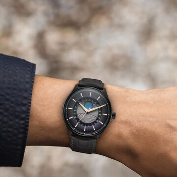 Titan Stellar Analog with Earth Disc and Gray Dial Gray Leather Strap Watch for Men