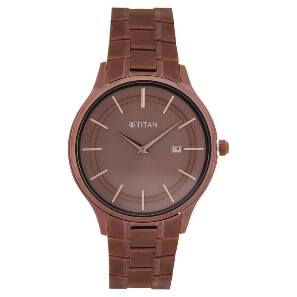 Titan Classique Slimline Brown Dial Analog with Day and Date Stainless Steel Strap Watch for Men - image number 1