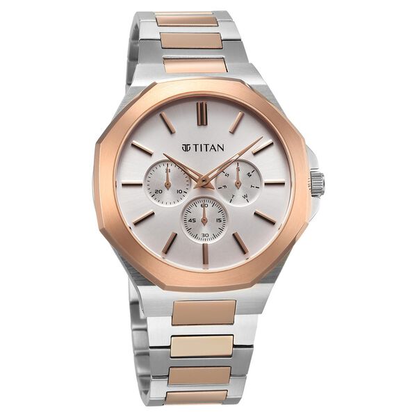 Titan Classic Slim Multifunction Multifunction Silver Dial Multicoloured Stainless Steel Strap Watch For Men - image number 1