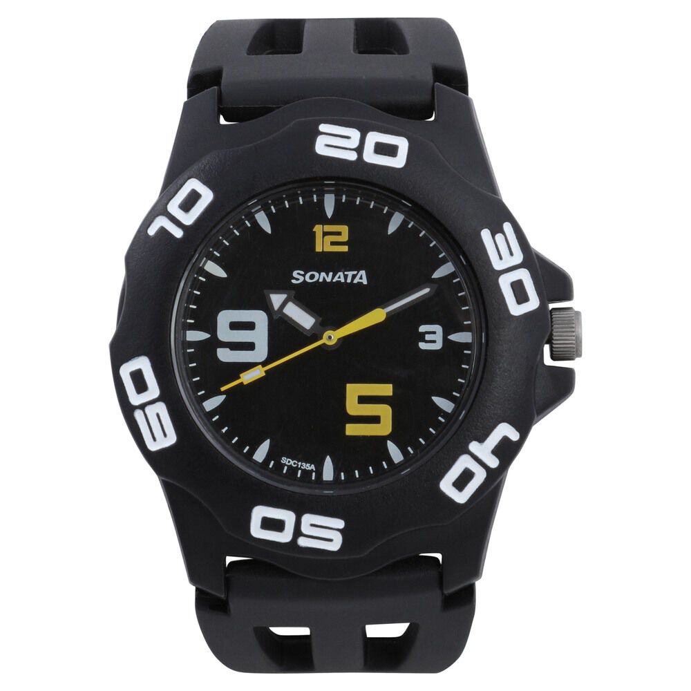 SF Quartz Analog Black Dial Plastic Strap Watch for Men-image-4