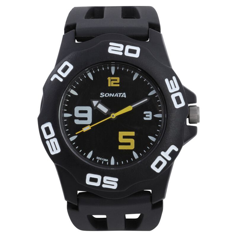 SF Quartz Analog Black Dial Plastic Strap Watch for Men