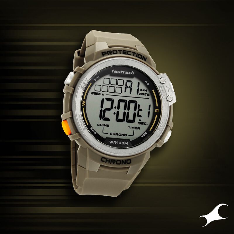 Fastrack Digital Dial Green Silicone Strap Watch For Guys