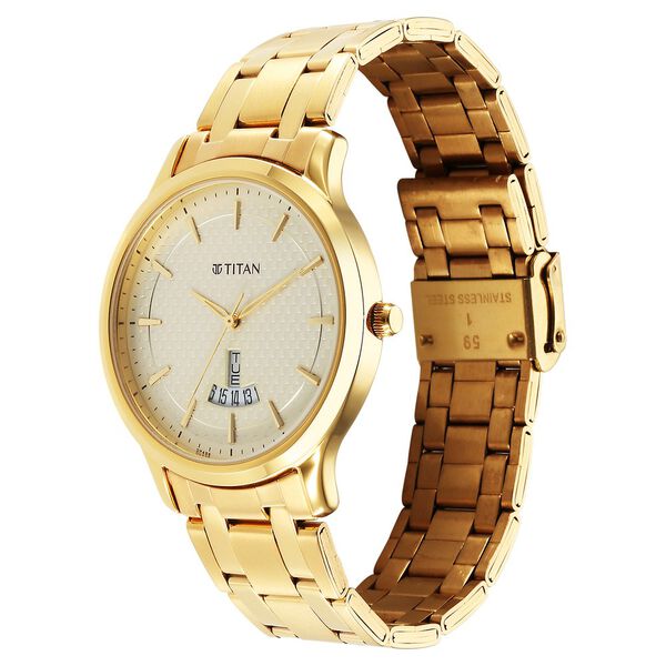 Titan Karishma Quartz Analog Champagne Dial Stainless Steel Strap Watch for Men - image number 2