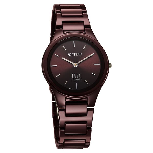 Titan Edge Wine Ceramic Quartz Analog Maroon Dial Red Ceramic Strap Watch For Women - image number 1