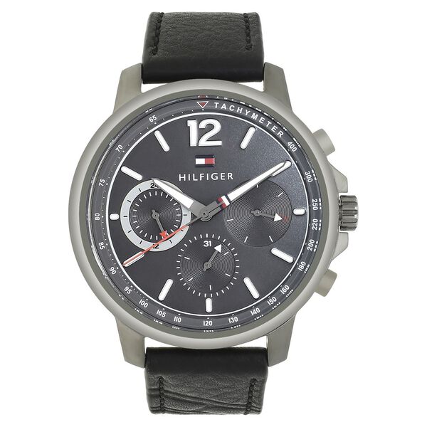 Tommy Hilfiger Quartz Multifunction Grey Dial Leather Strap Watch for Men - image number 0