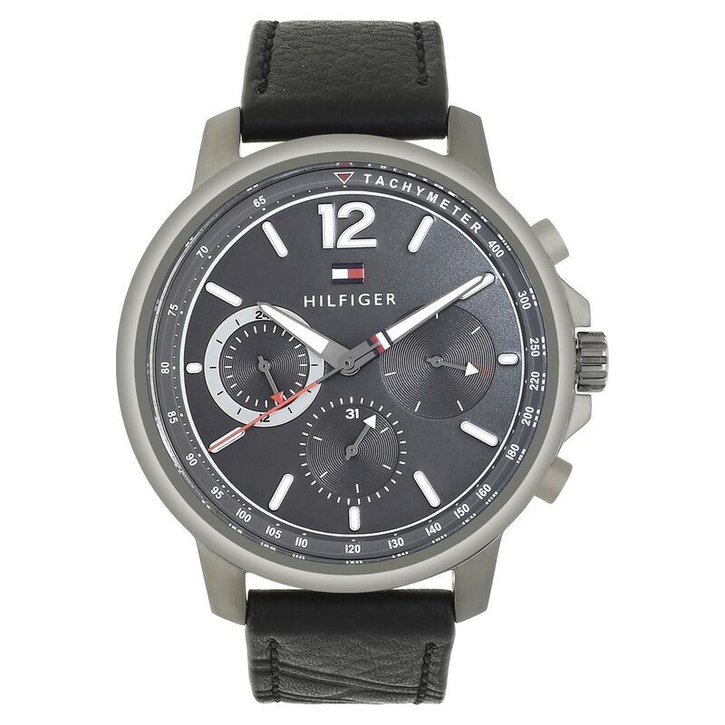 Tommy Hilfiger Quartz Multifunction Grey Dial Leather Strap Watch for Men