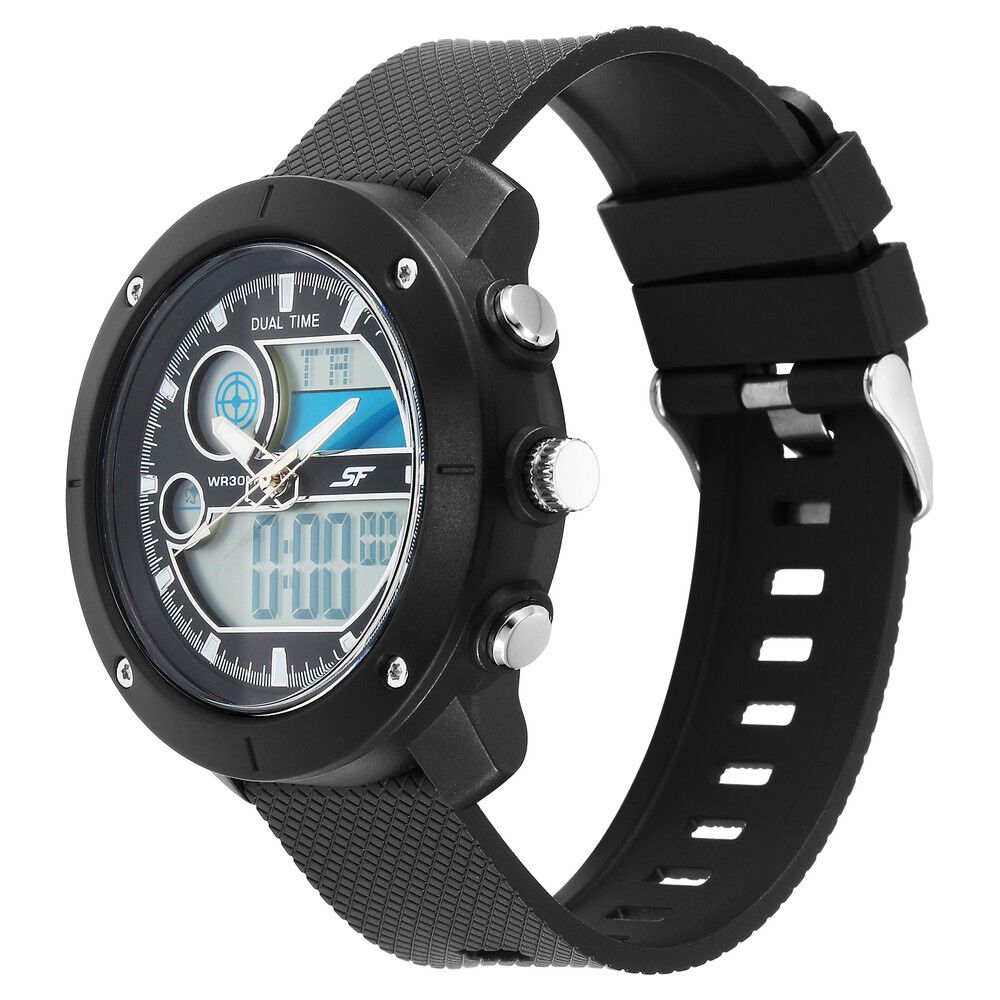 Buy Online SF Zest Quartz Analog Digital Dial Black Polyurethane Strap Watch For Men 77131pp01w Titan
