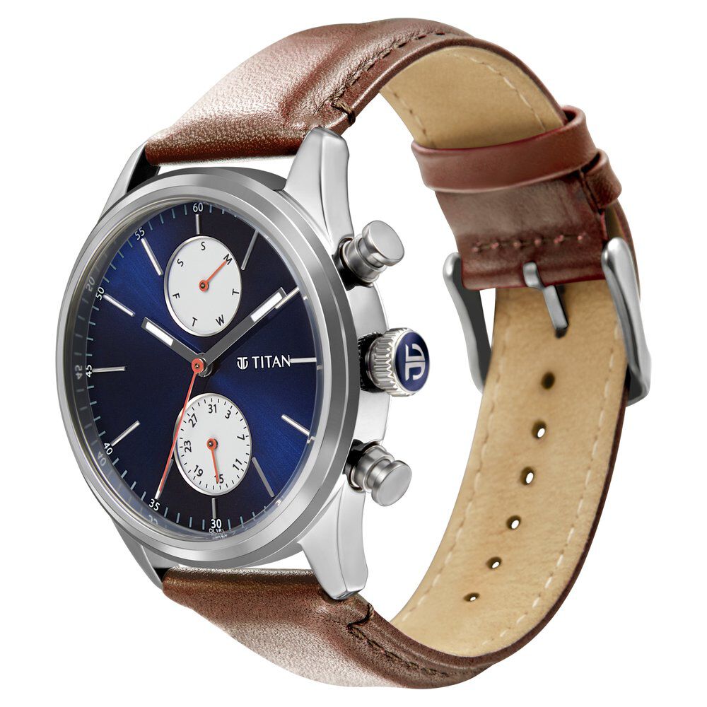 Buy Online Titan Elmnt Metal Brown Leather Strap watch for Men