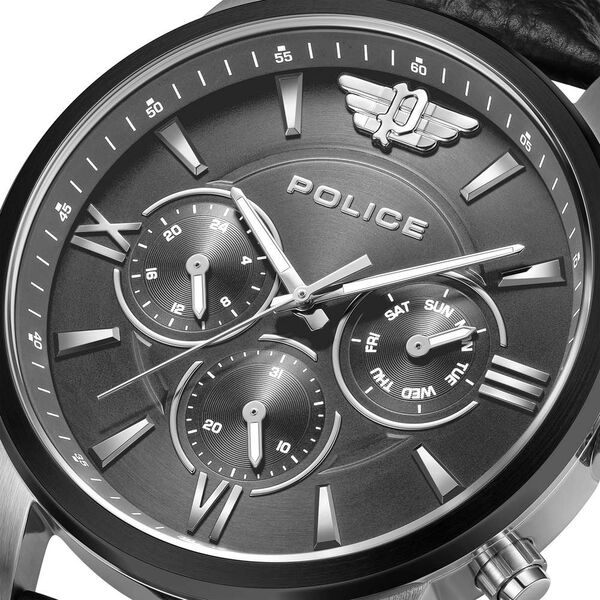 Police Quartz Multifunction Grey Dial Black Leather Strap Watch for Men - image number 3