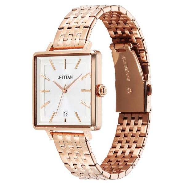 Titan Minimalists Quartz Analog with Date Silver Dial Rose Gold Stainless Steel Strap Watch for Women - image number 2