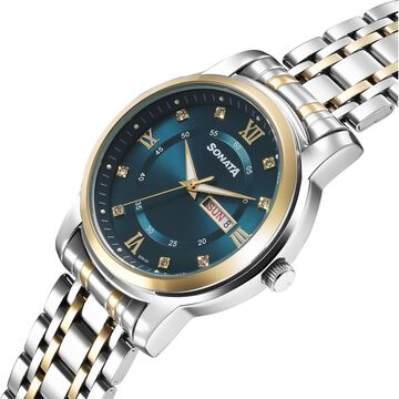 Sonata Wedding Quartz Analog Blue Dial Stainless Steel Strap Watch For Men