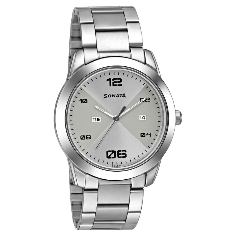 Sonata RPM Quartz Analog with Day and Date Silver Dial Stainless Steel Strap Watch for Men