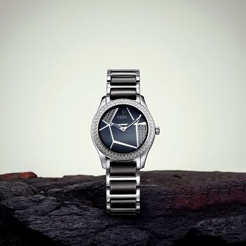 Xylys Shimmer Swiss Analog Steel & Ceramic Mother of Pearl Black Dial Watch for Women