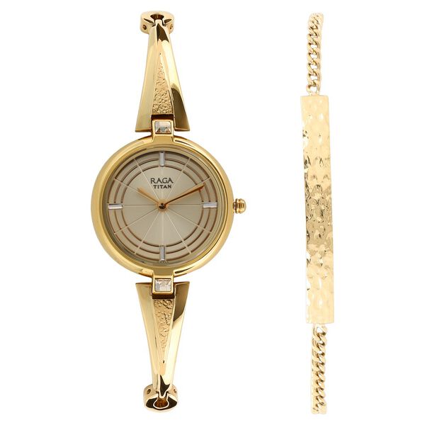 Titan Raga Espana Champagne Dial Women Watch With Metal Strap - image number 0