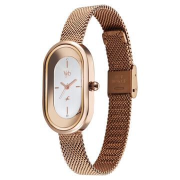 Vyb Mirage By Fastrack Quartz Analog Silver Dial Rose Gold Stainless Steel Strap Watch For Girls