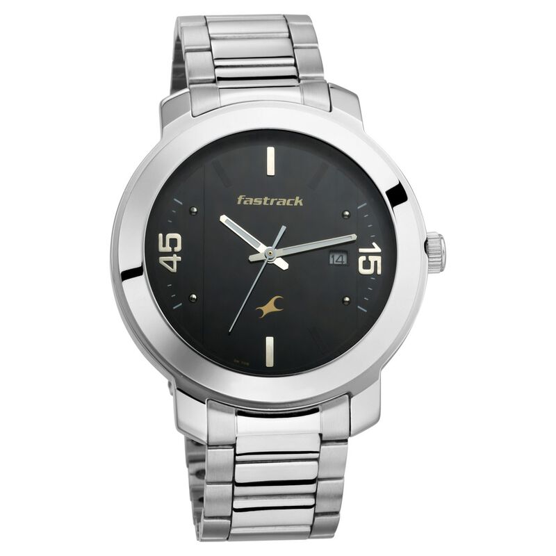 Fastrack Bare Basics Quartz Analog with Date Black Dial Stainless Steel Strap Watch for Guys - image number 1