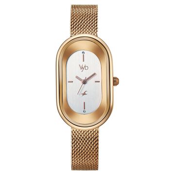 Vyb Mirage By Fastrack Quartz Analog Silver Dial Rose Gold Stainless Steel Strap Watch For Girls