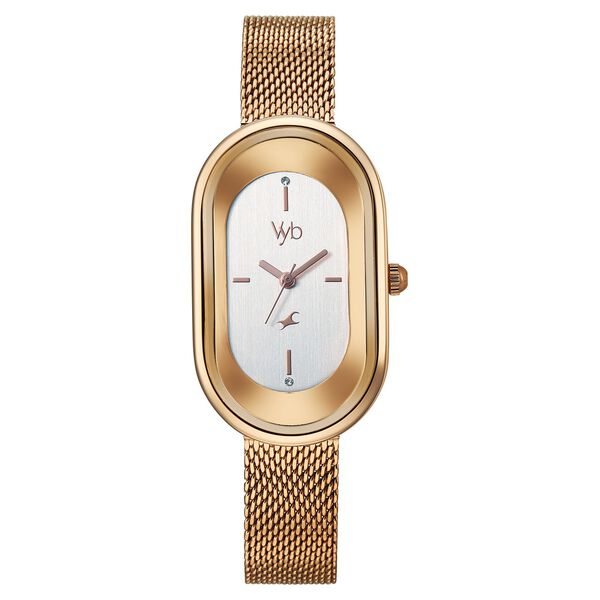 Vyb Mirage By Fastrack Quartz Analog Silver Dial Rose Gold Stainless Steel Strap Watch For Girls - image number 1