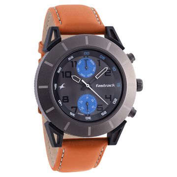 Fastrack Modular Quartz Analog Anthracite Dial Leather Strap Watch for Guys