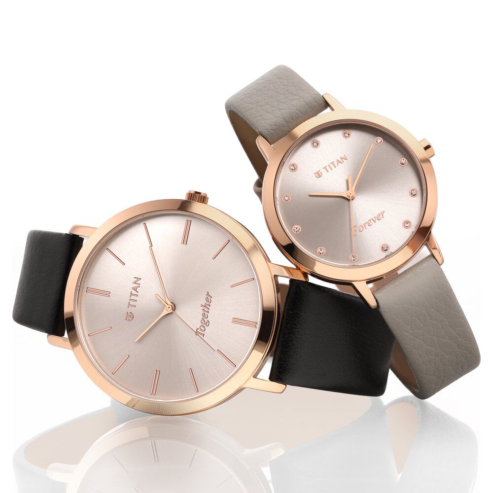 Titan couple watches leather belt deals