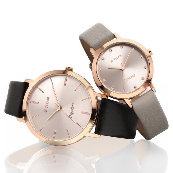 Titan Memento Grey Dial Analog Leather Strap Watch for Couple - image number 0